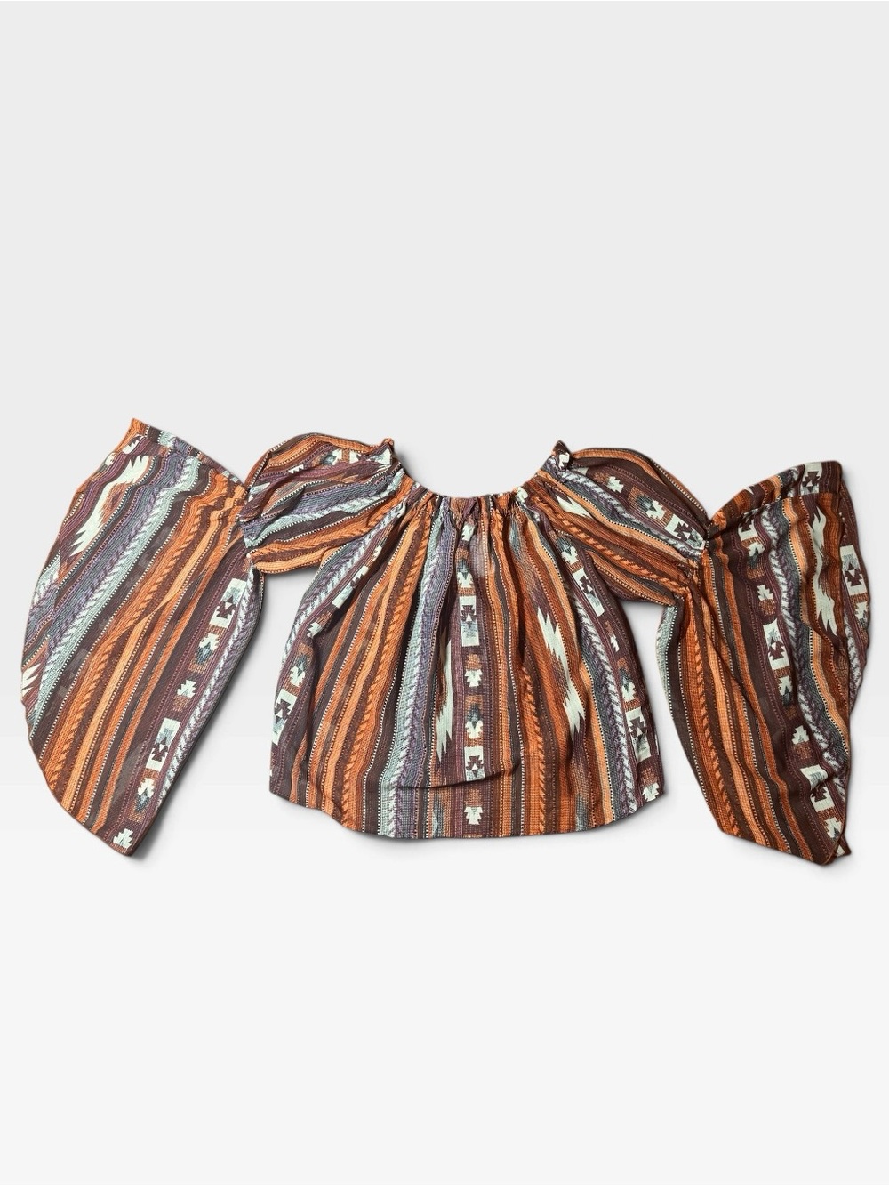Cato Rust Aztec-Print Off-Shoulder Ruffle Blouse - Picture 4 of 5
